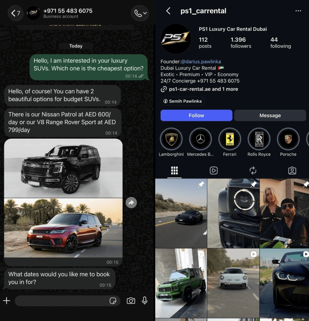 A price and photos sent within one minute